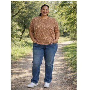NWT Nobo mushroom ringer tee top brown short sleeve t-shirt plus size XL 15-17